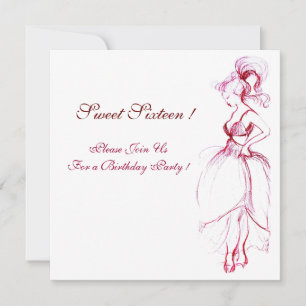 WHIMSICAL YOUNG GIRL SWEET 16 ARTIJ, rood roze wit Kaart