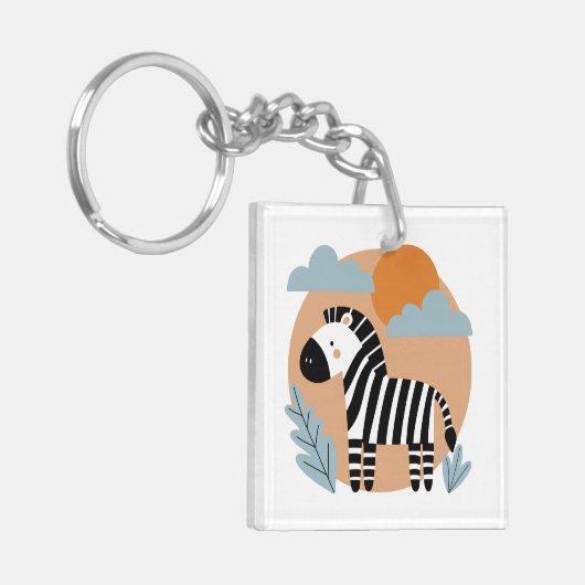 Whimsical Zebra Scandinavische beïnvloed Sleutelhanger (Voorkant Links)