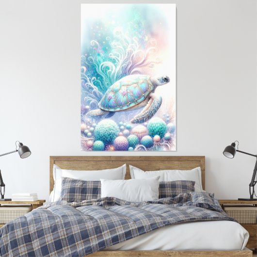 Whimsical Zee Turtle Wall Art Canvas Afdruk (Insitu (Slaapkamer))