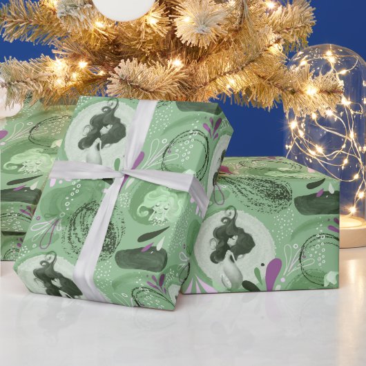 Whimsical Zeemeerminnen Groen Abstract Patroon Cadeaupapier (Feestdagen)