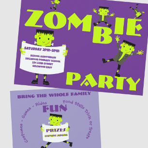 Whimsical Zombie Party Halloween Party Kaart