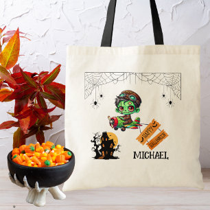 Whimsical Zombie Pilot Vliegtuig Kinder Halloween Tote Bag