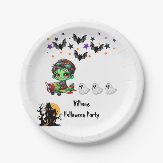 Whimsical Zombie Pilot Vliegtuig Schattigee Ghosts Papieren Bordje (Voorkant)