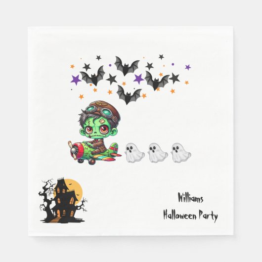 Whimsical Zombie Pilot Vliegtuig Schattigee Ghosts Servet (Voorkant)