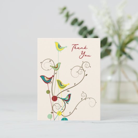 Whimsical zomer vogel en wervelingen modern dank u briefkaart (Staand voorkant)