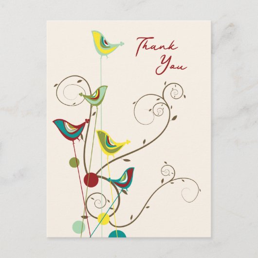 Whimsical zomer vogel en wervelingen modern dank u briefkaart (Voorkant)