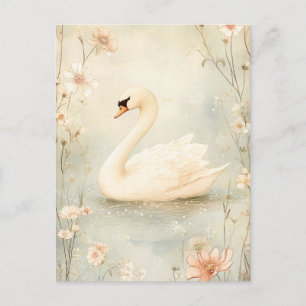 Whimsical Zwaan met bloemen Illustratie Briefkaart