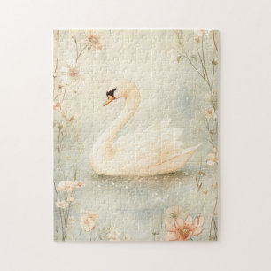 Whimsical Zwaan met bloemen Illustratie Legpuzzel