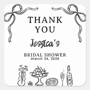 Whimsical Zwart Handgetekende Trouwfeest Favor  Vierkante Sticker