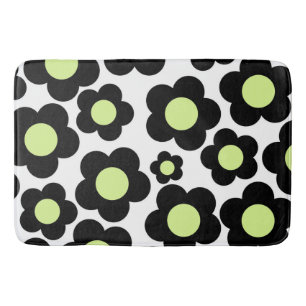 Whimsical Zwart & Lime Groen Bloemen Retro Vrolijk Badmat