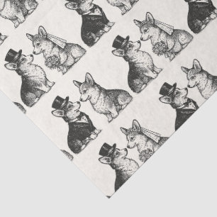Whimsical Zwart & Wit Corgi Wedding Tissuepapier
