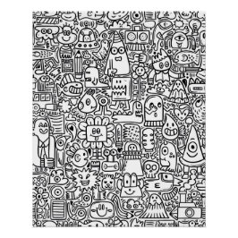 "Whimsical Zwart-wit Doodle Art Poster Perfect Poster