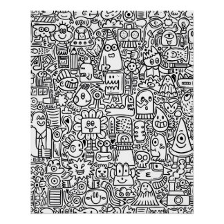 "Whimsical Zwart-wit Doodle Art Poster Perfect Poster