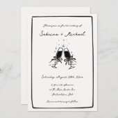 Whimsical zwart-wit Hand getrokken glazen bruiloft Kaart (Voorkant / Achterkant)