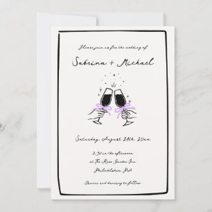Whimsical zwart-wit Hand getrokken glazen bruiloft Kaart