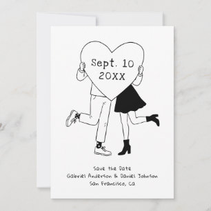 Whimsical zwart-wit huwelijk. Handgetekende Doodle Save The Date