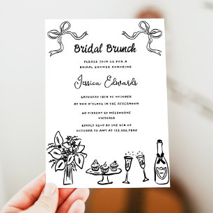 Whimsical Zwarte Hand Getrokken Bruids Brunch Douc Kaart
