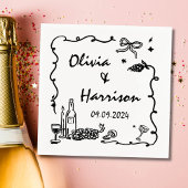 Whimsical Zwarte Hand getrokken bruiloft Servet