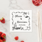 Whimsical Zwarte Hand getrokken bruiloft Servet (Insitu)