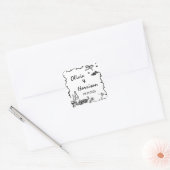 Whimsical Zwarte Hand getrokken bruiloft Vierkante Sticker (Envelop)