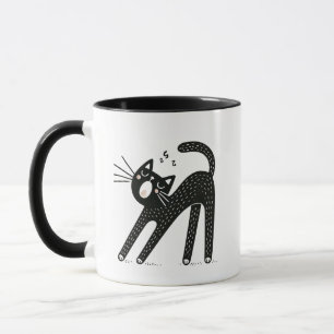 Whimsical Zwarte Kat Geeuwen en Stretching Mok