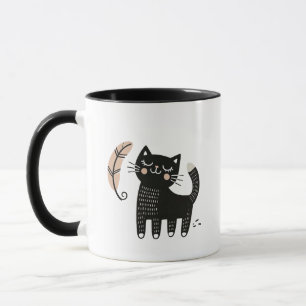 Whimsical Zwarte Kat Kijken naar een Veer Vlieg Mok