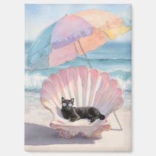 Whimsical Zwarte Kat Strandmagneet Magneet