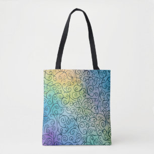Whimsical zwarte wervelpatroon Abstract Kleurrijk Draagtas