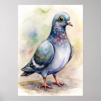 Whimsicale Duif-waterverf, Natuurillustratie Poster