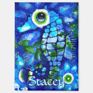 Whimsicale Grote-Ogen Zeepaard Kunst Blauw Geperso Magneet