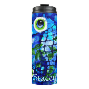 Whimsicale Grote-Ogen Zeepaard Kunst Blauw Geperso Thermosbeker