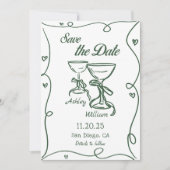 Whimsicale Hand Getekende Trouwkaart Save The Date Kaart (Voorkant)