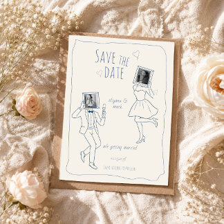Whimsicale handgetekende foto-doodle save the date
