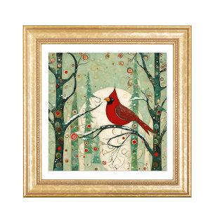 Whimsicale Kerst Kardinaal Rode Vogel Foto Afdruk