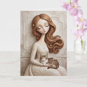 Whimsicale Kerstkat Winter Juffrouw Kunst Kaart