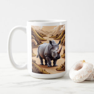 Whimsicale Miniatuur Neushoorn Dier Hybride Kunst Koffiemok