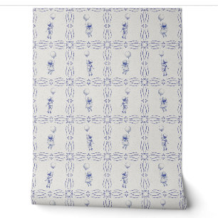 Whimsicale namaak barst blauwe Delfts stijl kinder Behang