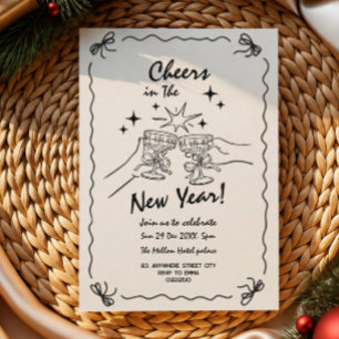 Whimsicale new year party uitnodiging met krabbels
