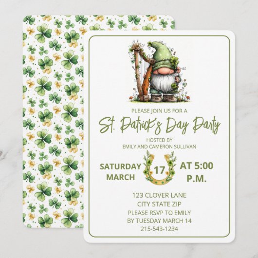 Whimsicale St. Patrick's Day-kabouter uitnodiging (Voorkant / Achterkant)