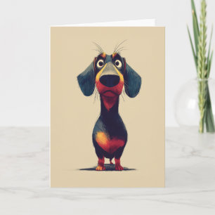 Whimsicale tekening van een dashond karakter kaart