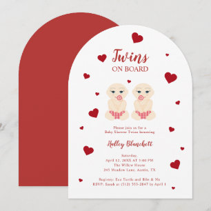 Whimsicale Tweeling Baby Shower Rode Harten LPM26 Kaart