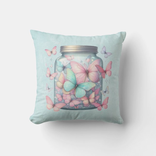 Whimsicale Vlinders in een Pot Kussen (Voorkant)