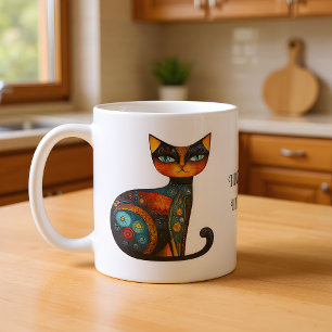 Whimsicale Volkskunst Kat: Ik verlies geen haar. I Koffiemok