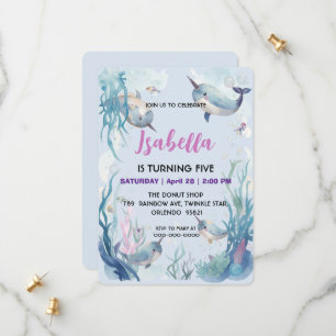 Whimsicale Waterverf Narwal vis Eenhoorn van de Save The Date
