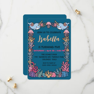 Whimsicale Waterverf Narwal vis Eenhoorn van de Save The Date