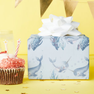 Whimsicale Waterverf Narwal vis Eenhoorn van de z Cadeaupapier
