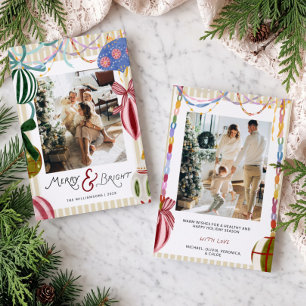 Whimsicale Waterverf Streep Familie Foto Kerstmis Feestdagenkaart