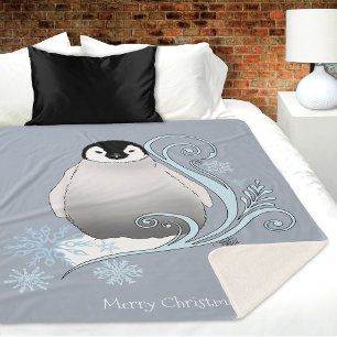 Whimsicale Winter Pinguïn Art Nouveau Sneeuwvlokke Sherpa Deken