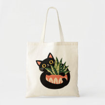 Whimsicale Zwarte Kat Succulente Plant Kunst