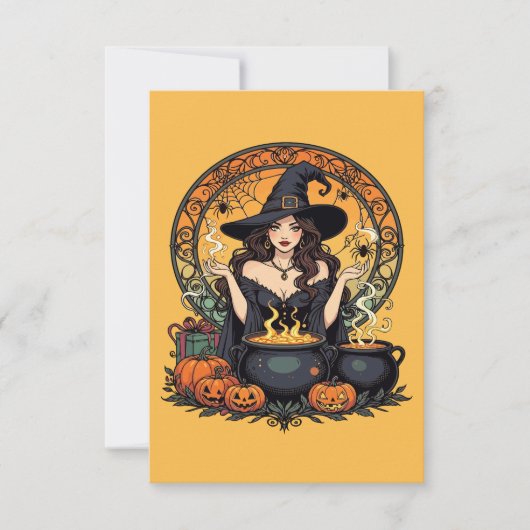 Whimsically Enchanting Witch With Spiders Kaart (Voorkant)